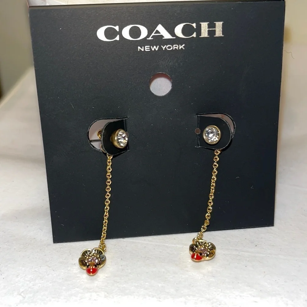 Coach earrings with crystal stud and hanging ladybug - Picture 1 of 6